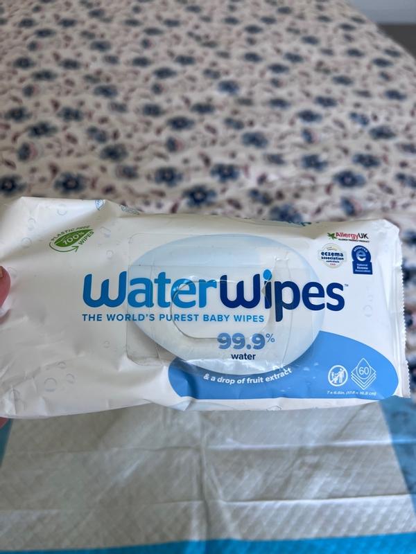WaterWipes Plastic-Free Original Baby Wipes, 99.9% Water Based Wipes,  Unscented & Hypoallergenic for Sensitive Skin, 240 Count (4 packs),  Packaging May Vary