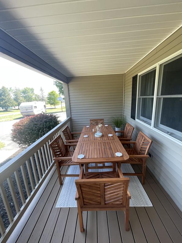 Walker Edison 7 -Piece Brown Patio Dining Set Extendable Table Wood ...