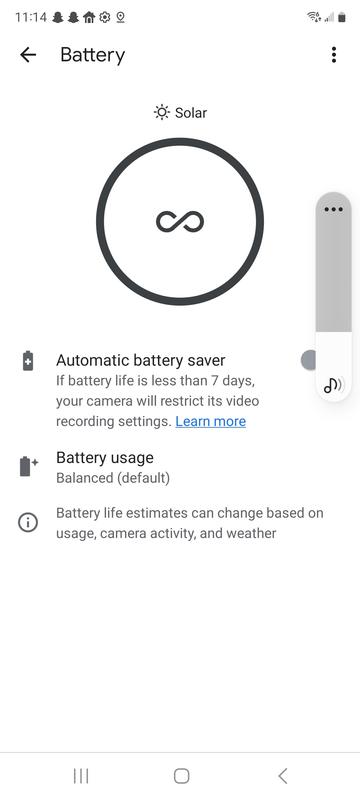 Google Nest Cam Recognizes the Wasserstein Solar panels and shows infinite battery life in the google home and Nest apps.