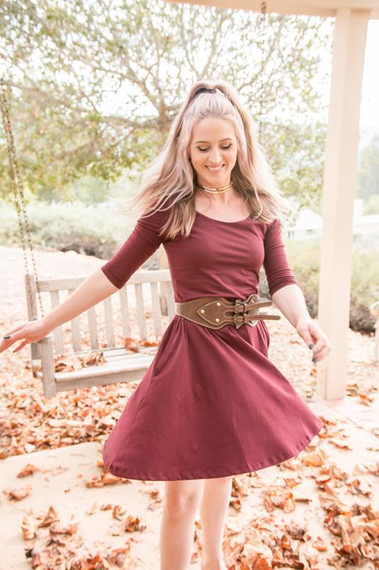 three quarter sleeve fit and flare dress