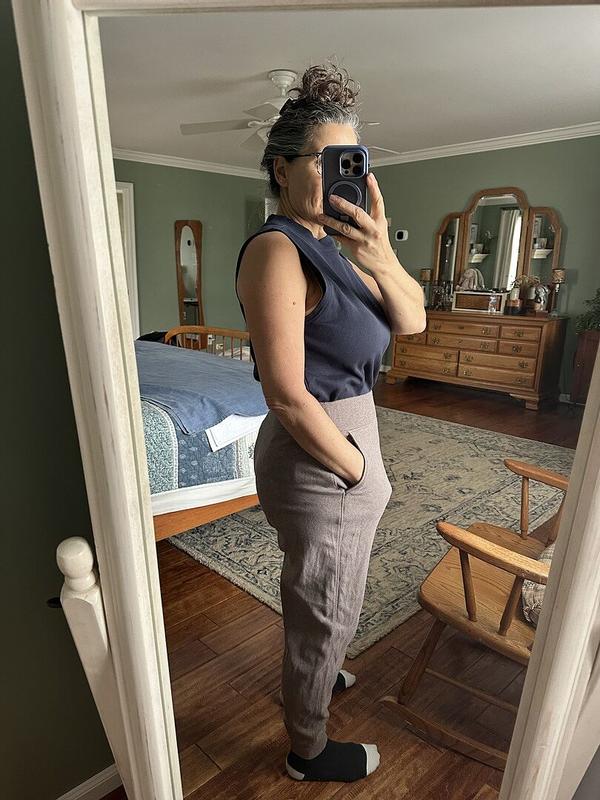 Customer photo for "LOVE the taupe jogger"