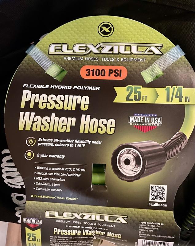 Flexzilla HFZPW36425M-E 3600 PSI, 1/4 x 25' pressure washer hose, ZillaGreen