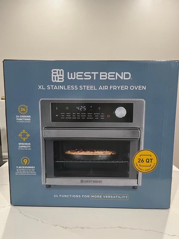 West Bend XL Air Fryer Oven 26-Quart with Digital Controls Easy-View Door  and 24 Cooking Presets, Includes Nine Accessories, 1700-Watts, Metallic