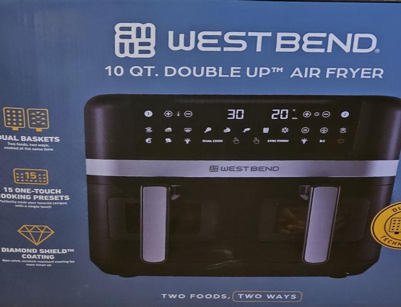 West Bend 10 Qt. Double UP Air Fryer with 15 Presets and Easy-View Windows,  in Black (AFWB10BK13)