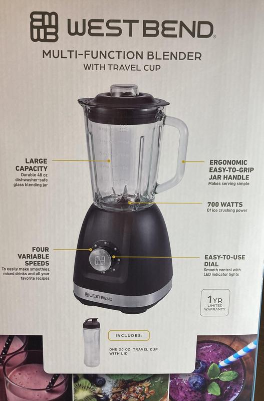 West Bend Timeless 5 Speed Multi-Function Blender, 48 oz Glass Jar, with  Travel Cup