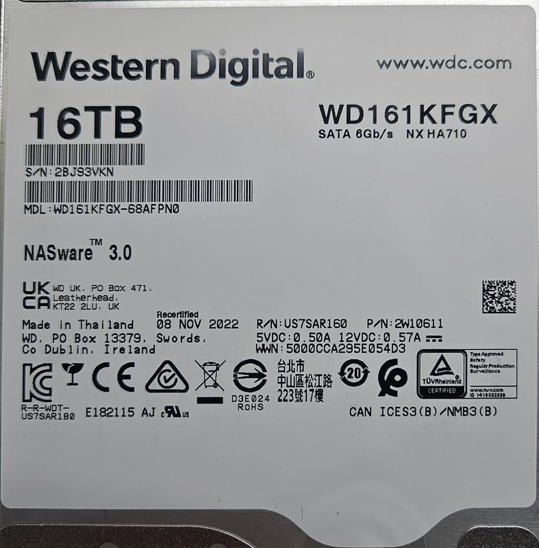 WD Red Pro 16TB 7200 RPM SATA III 6Gb/s 3.5