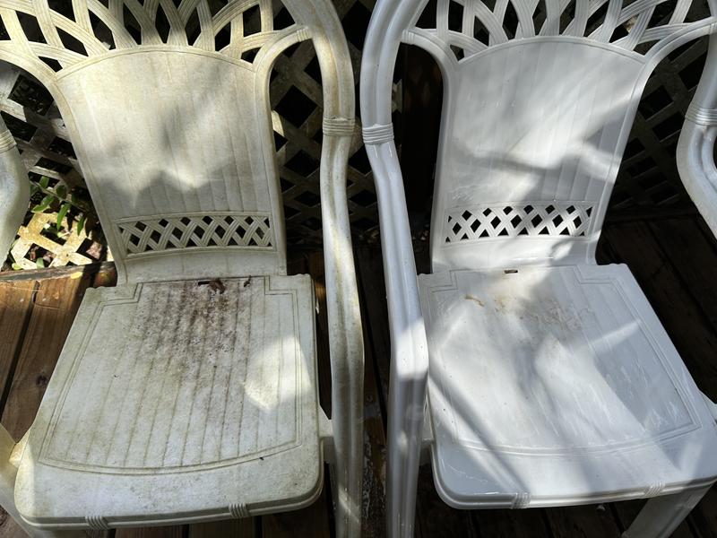 Chair on right done (no soap). Left - not yet.