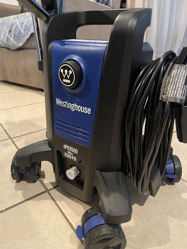 Nice long electrical cord. Great wheels, perfect balance. No tipping over.