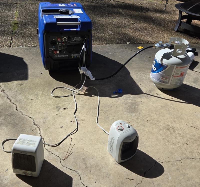 test run on propane with two space heaters