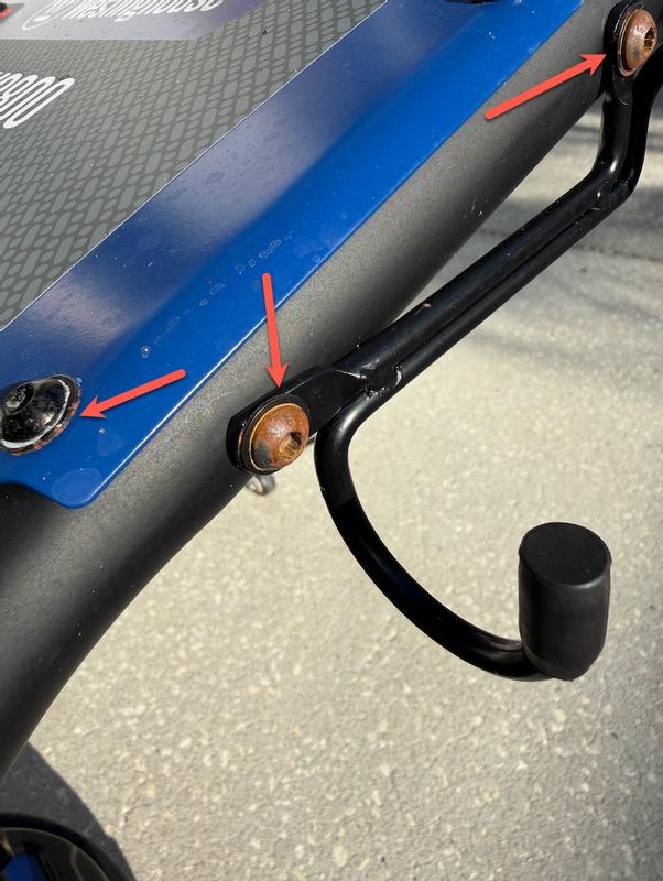 Rusting in several places.  After ONE day of use!