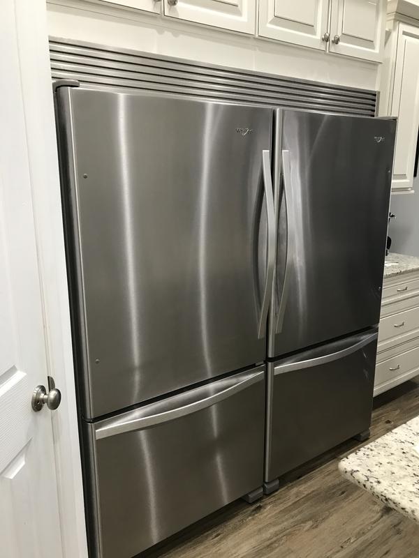 Stainless Steel 33 Inches Wide Bottom Freezer Refrigerator With Spillguard Glass Shelves 22 Cu Ft Wrb322dmbm Whirlpool