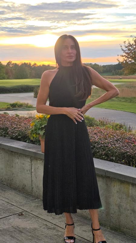 Pleated Halter Midi Dress | White House Black Market