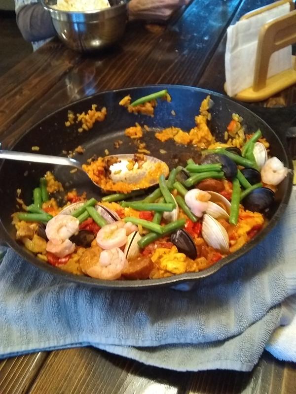 Mexican Paella cooked in the Lodge 15'' Carbon Steel Skillet on the Weber  Performer 