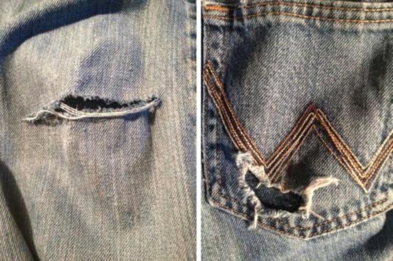 knee rip and outer pocket hole from cell phone