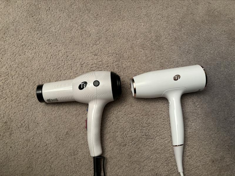 old one has much more comfortable handle and cool button right next to other settings; with new one, the cool button is exactly where your thumb would go to hold the handle when styling.