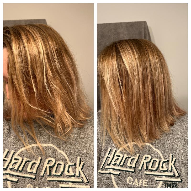 Before and after using the heated brush
