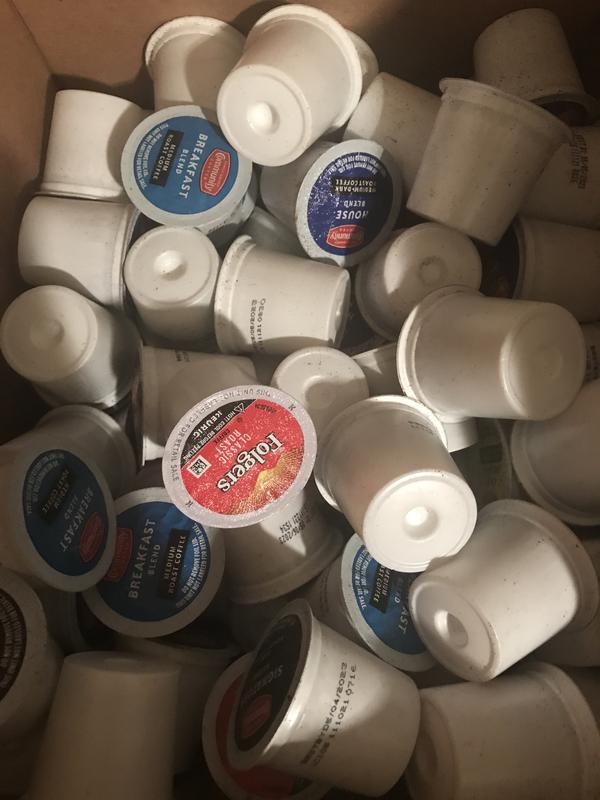 Coffee grounds on every pod.I have to wipe every pod before I place in my Keurig.