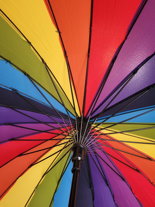 Totes 24 Rib Rainbow Auto-Open Stick Umbrella - Rainbow