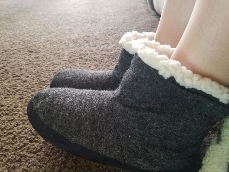 Isotoner Slipper Boots on from the side view