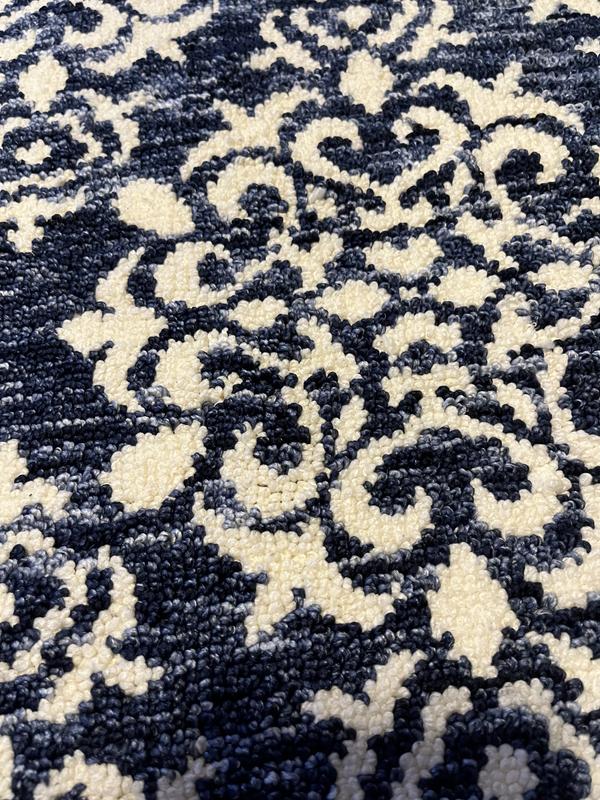 Town & Country Living Everyday Walker Damask Medallion Navy Blue 24 in. x 72 in. Machine Washable Runner Kitchen Mat