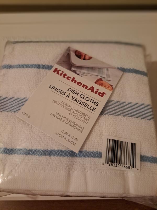 KitchenAid Albany Dishcloth 8 Pack Set, Aqua Sky/White, 12 inchx12 inch