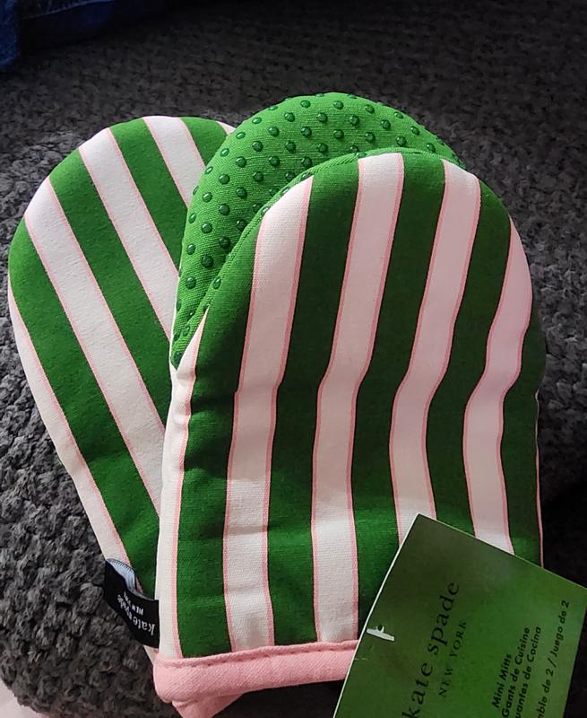 Kate Spade New York Botanical Stripe Mini Oven Mitt 2-Pack Set, 5.5 x 8 - Green, Pink