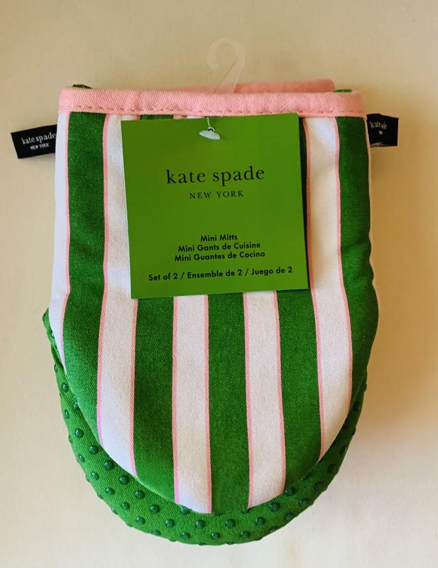 Kate Spade New York Botanical Stripe Mini Oven Mitt 2-Pack Set, 5.5 x 8,  Green/Pink