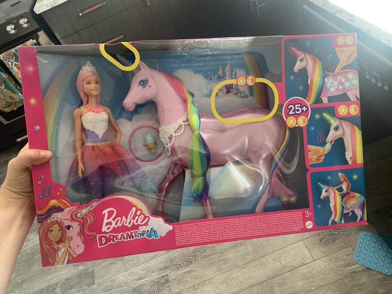 Barbie Dreamtopia Magical Lights Unicorn with Rainbow Mane, Lights &  Sounds, Princess Doll with Pink Hair and Food Accessory, Gift for 3 to 7  Year