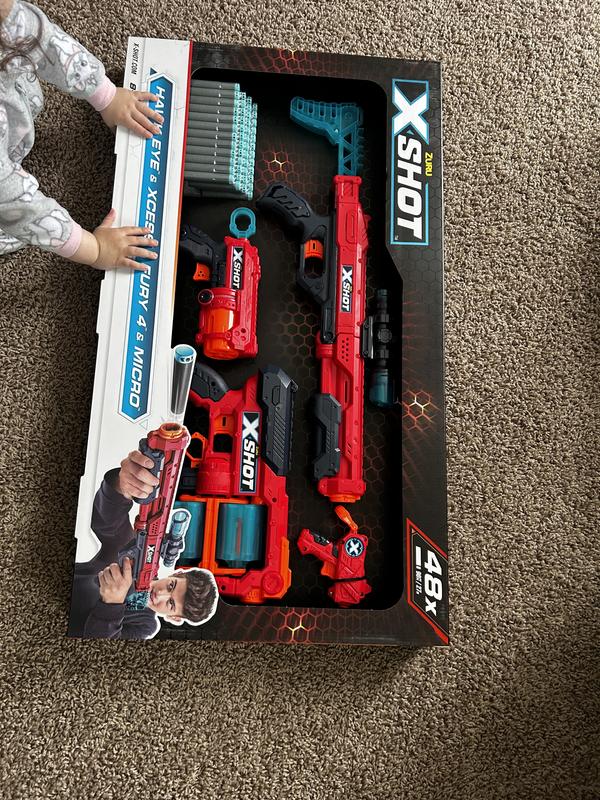 X-Shot Excel Hawk + Xcess + Fury 4 + Micro Combo Pack (48 Darts