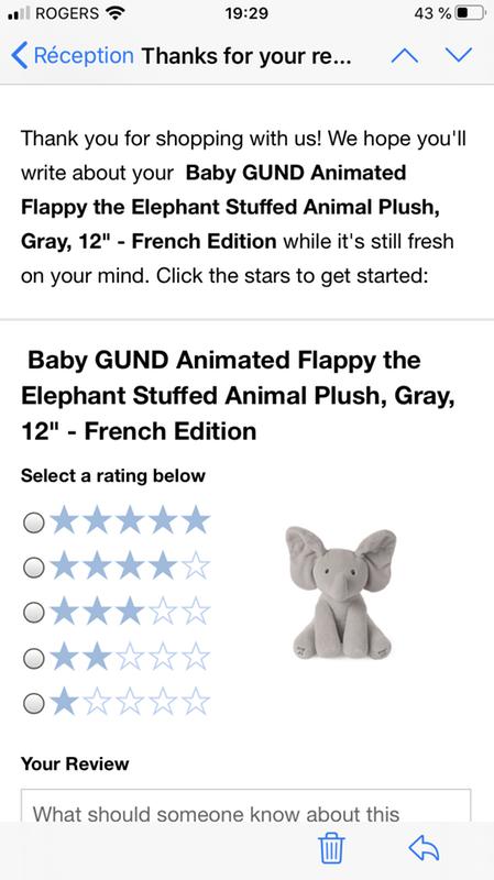 Baby GUND Animated Flappy the Elephant Stuffed Animal Plush, Gray, 12 -  French Edition