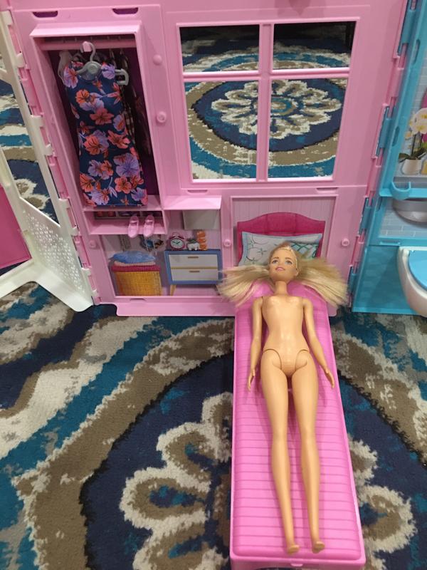 Barbie Doll and Dollhouse, Portable 1-Story Playset with Pool