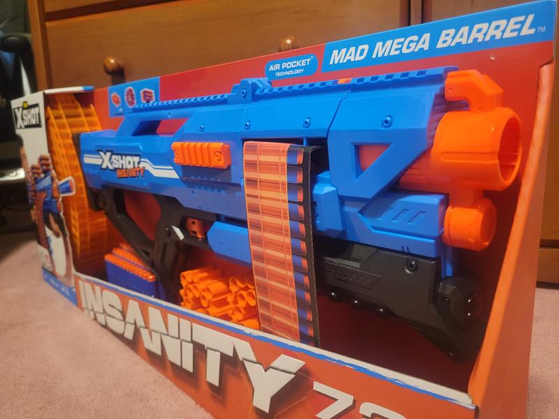 BANDAI X-shot Insanity Blaster Mad Mega Barrel Dart Toy Blue Orange 72  Shots New