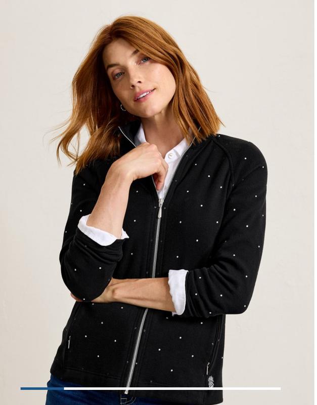 トップス orimi sparkle knit blouson Aruba Embellished Rhinestone Full-Zip Sweatshirt