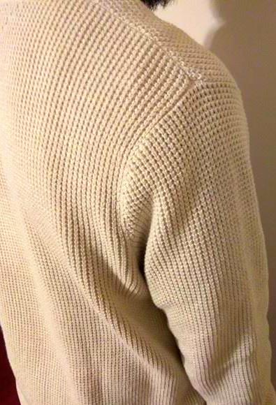 The sweater is BRINGING SEXY BACK... And, compliments the curves of the simplest SEXY BACK.