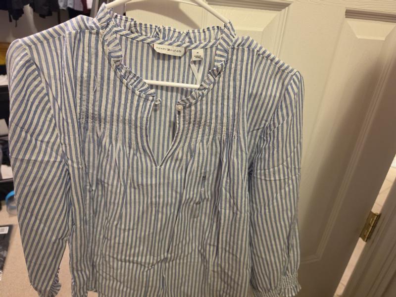 Tommy Hilfiger Women's Pin Tuck Cambric Ruffle Collar Blouse - Macy's