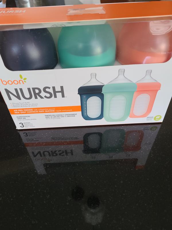 Boon Nursh Reusable Silicone Pouch Bottles Mint 3 Pack (8 oz)