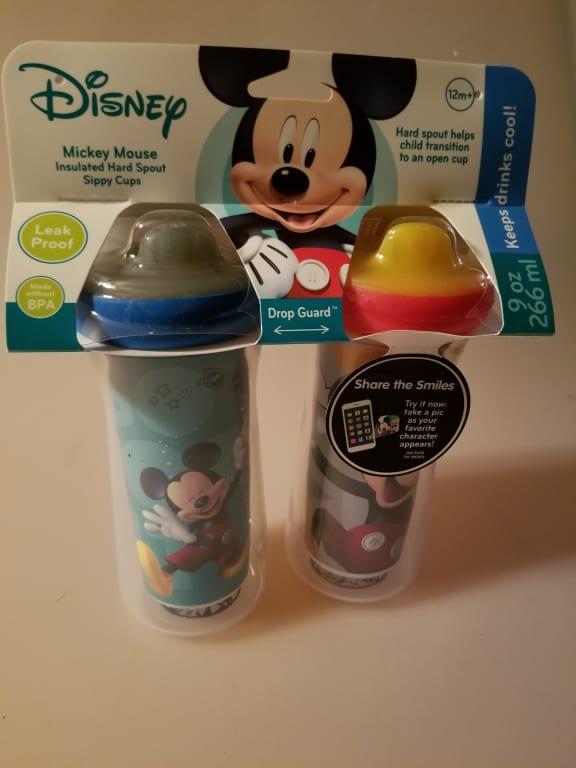 First Years Disney Mickey Mouse Insulated Hard Spout Sippy Cups, 9 oz, 2 ct