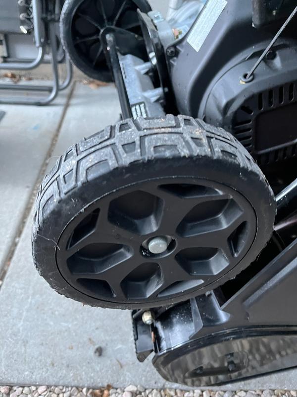 Supplied cheap hollow plastic wheels.