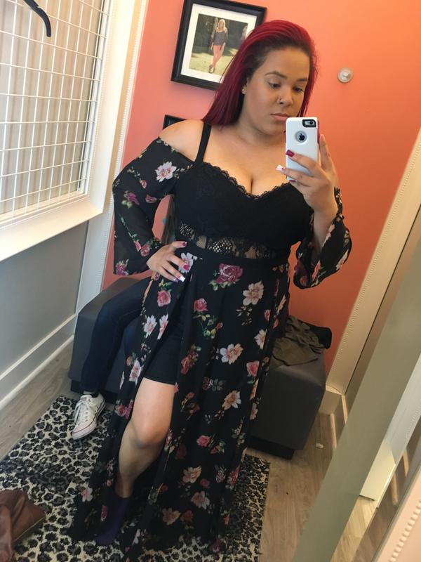 Plus Size - Torrid Insider Floral Print Cold Shoulder Lace Bustier Maxi  Dress - Torrid