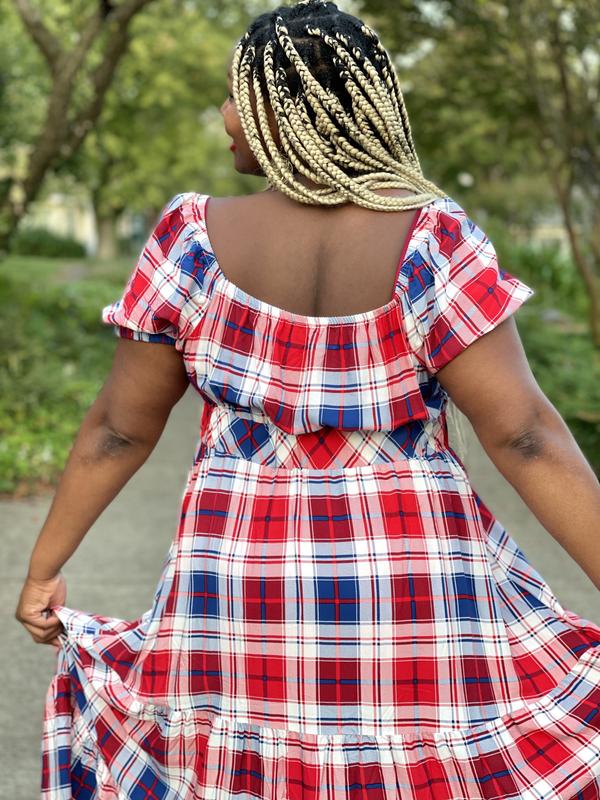 Plus Size - Puff Sleeve Tiered Maxi Dress - Challis Plaid Red & Blue -  Torrid