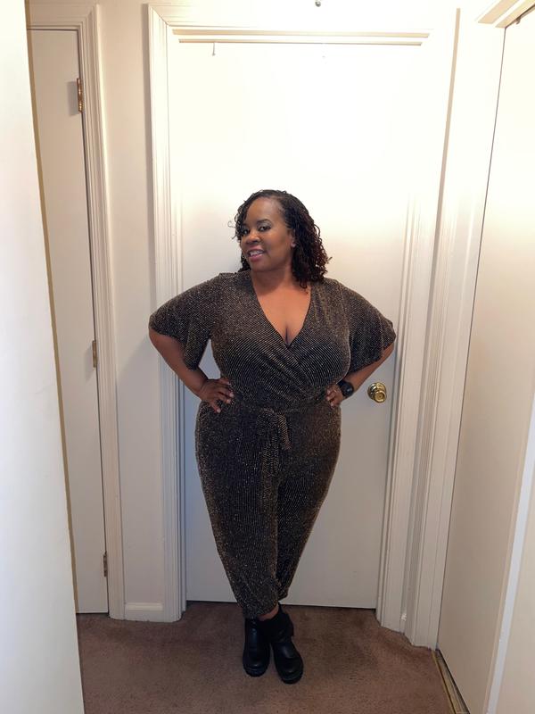 Plus Size - Glitter Knit Surplice Wide Leg Jumpsuit - Torrid