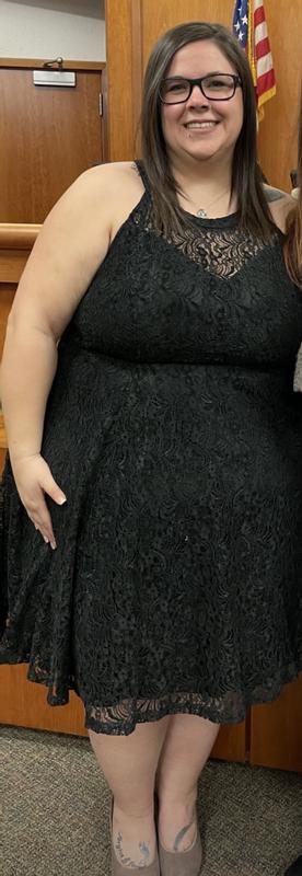 Plus Size - Mini Flocked Lace Skater Dress - Torrid