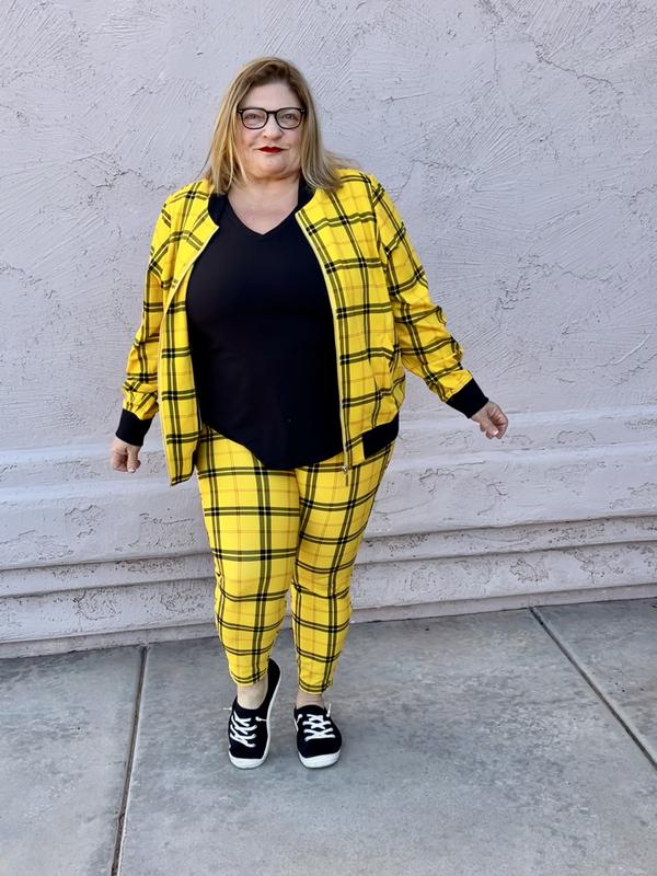 Yellow plaid pants hot sale plus size