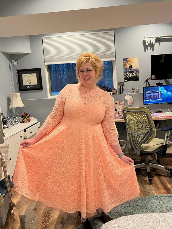 peach lace dress plus size Plus Size - Peach Pink Lace Button Front Maxi Dress