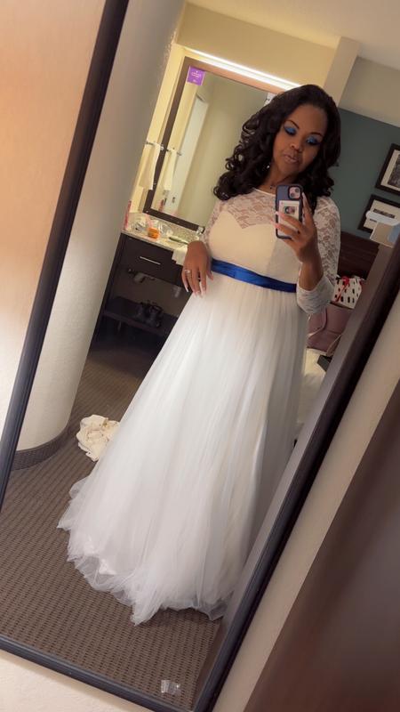 Plus Size - Ivory Lace & Tulle Beaded Sash A-Line Wedding Dress