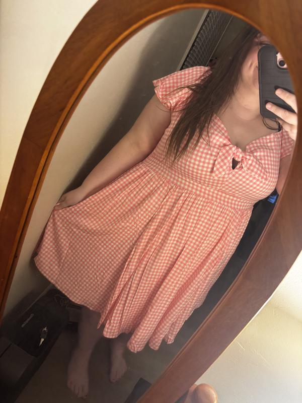 torrid pink gingham dress Torrid Pink Gingham Dress Torrid Gingham Check Pink Peach Strappy Smocked  Midi Dress Womens