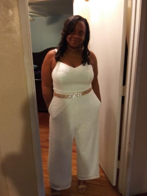 White wedding 2024 jumpsuit plus size