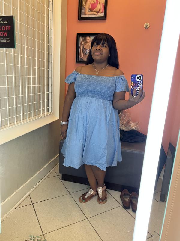 Torrid Light Blue Lyocell Off Shoulder Smocked Skater Dress NWT