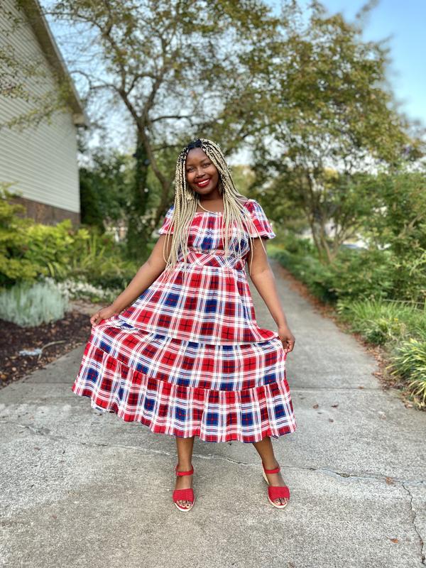 Plus Size - Puff Sleeve Tiered Maxi Dress - Challis Plaid Red & Blue -  Torrid