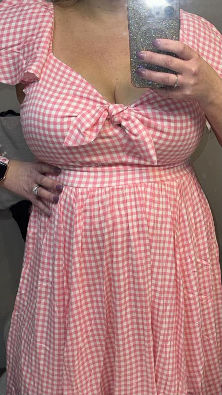 torrid pink gingham dress Plus Size - Hot Pink Gingham Chiffon Button Midi Dress